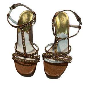 MICHAEL Michael Kors Alexi Wedge Sandals with Gold Studs